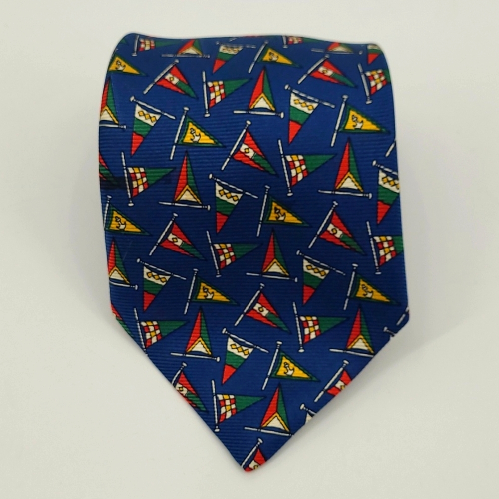 Paul Stuartβ Mens Blue Silk Nautical Maritime Signal Flag Pennant Necktie Tie
